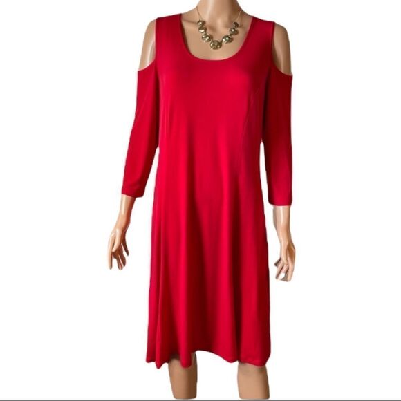 Susan Graver Red Cold Shoulder Dress MEDIUM - Picture 1 of 15